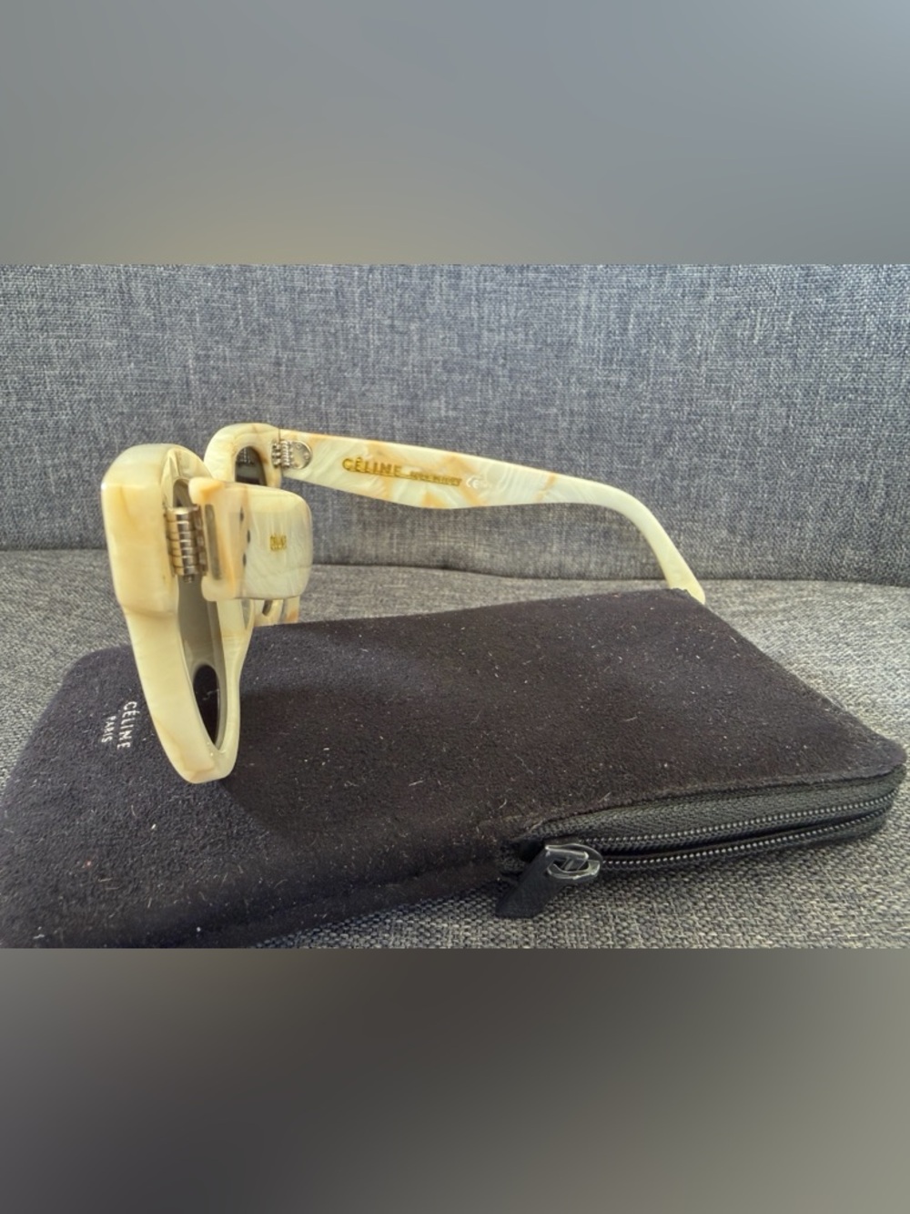 Celine Cream Tortoiseshell Round Sunglasses with Black Lenses - Picture 6 of 6